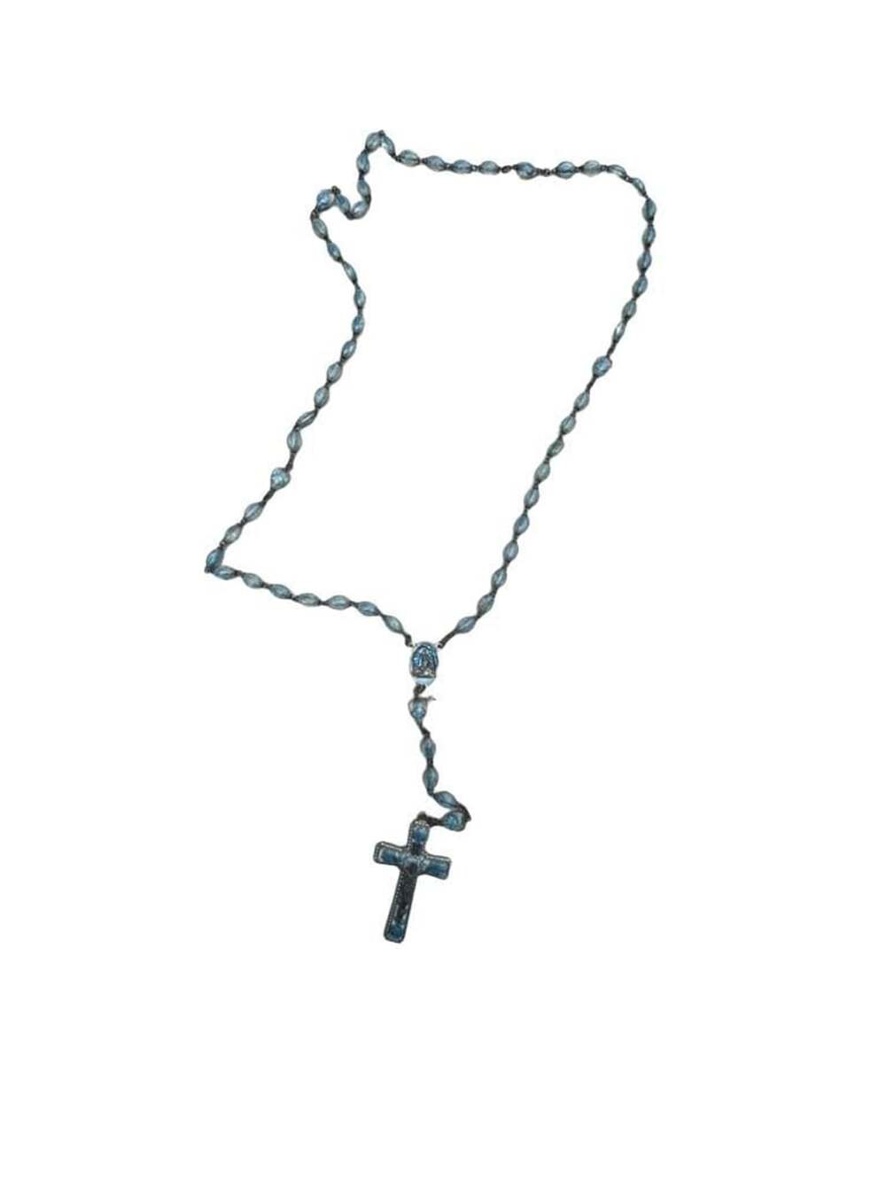 Vintage Lourdes Blue Bubble Bead Rosary Necklace Catholic Prayer